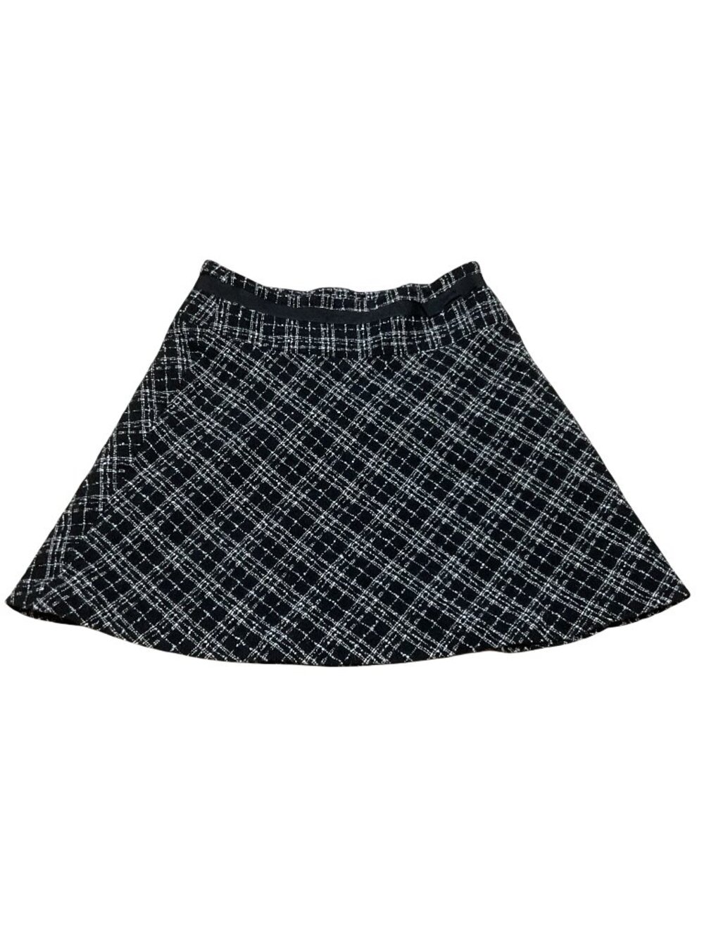 Vtg Old Navy Black White Plaid Wool Blend Lined Skirt Size S Bow Detail